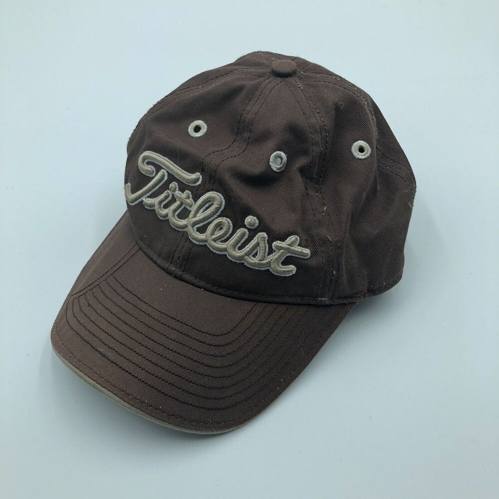 Titleist New Era Golf Hat Cap Tan Adjustable Strap Back Thick Embroidered